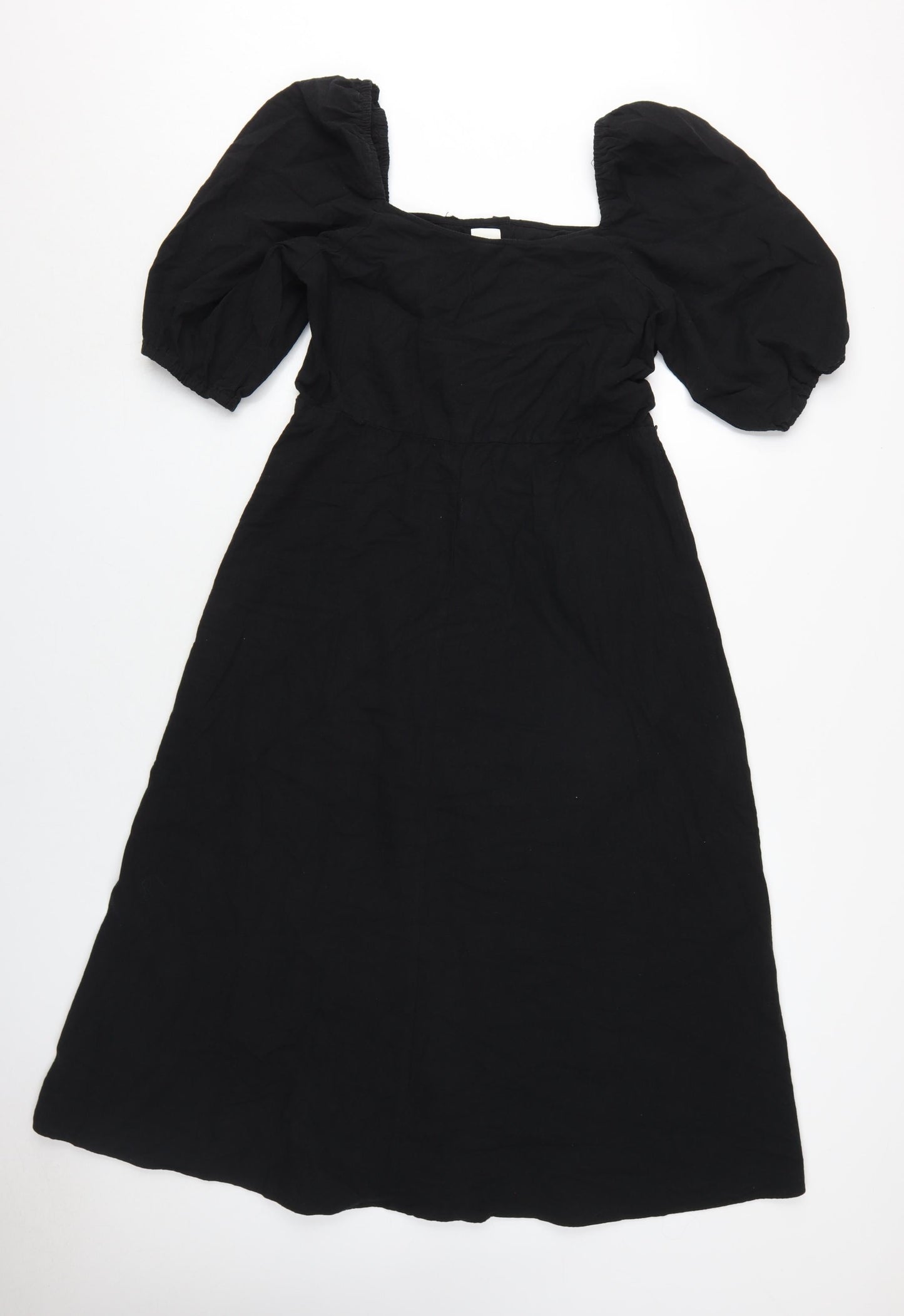 H&M Women's Black Cotton A-Line Midi Dress Size 12