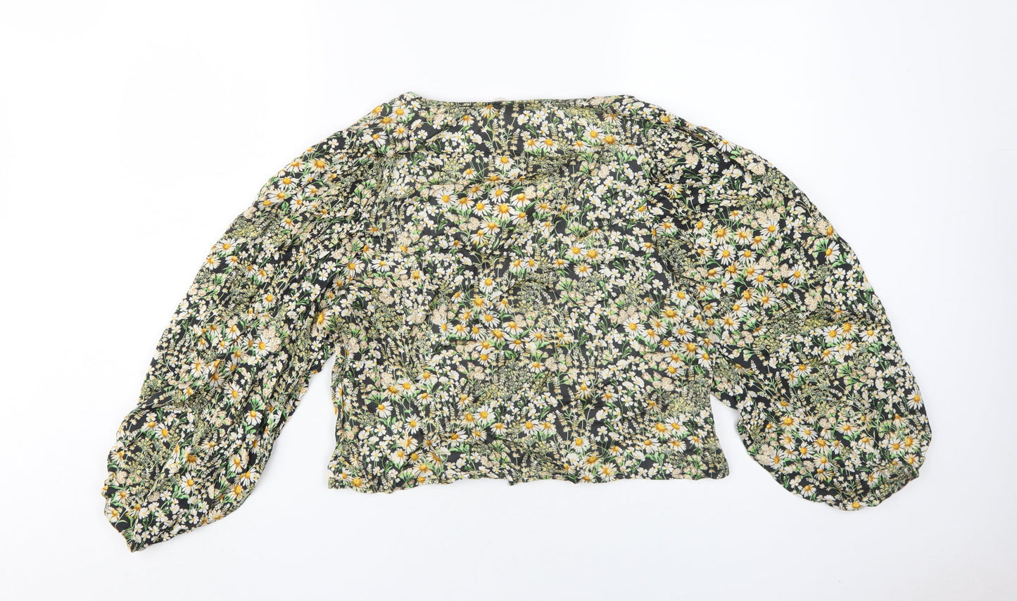 H&M Women's Floral Cropped Blouse, UK L, Viscose
