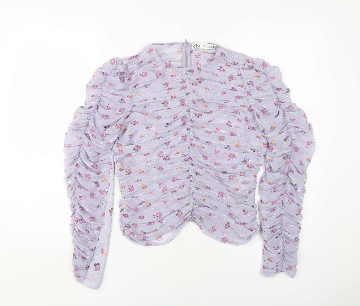 Zara Women's Purple Floral Cropped Blouse, S