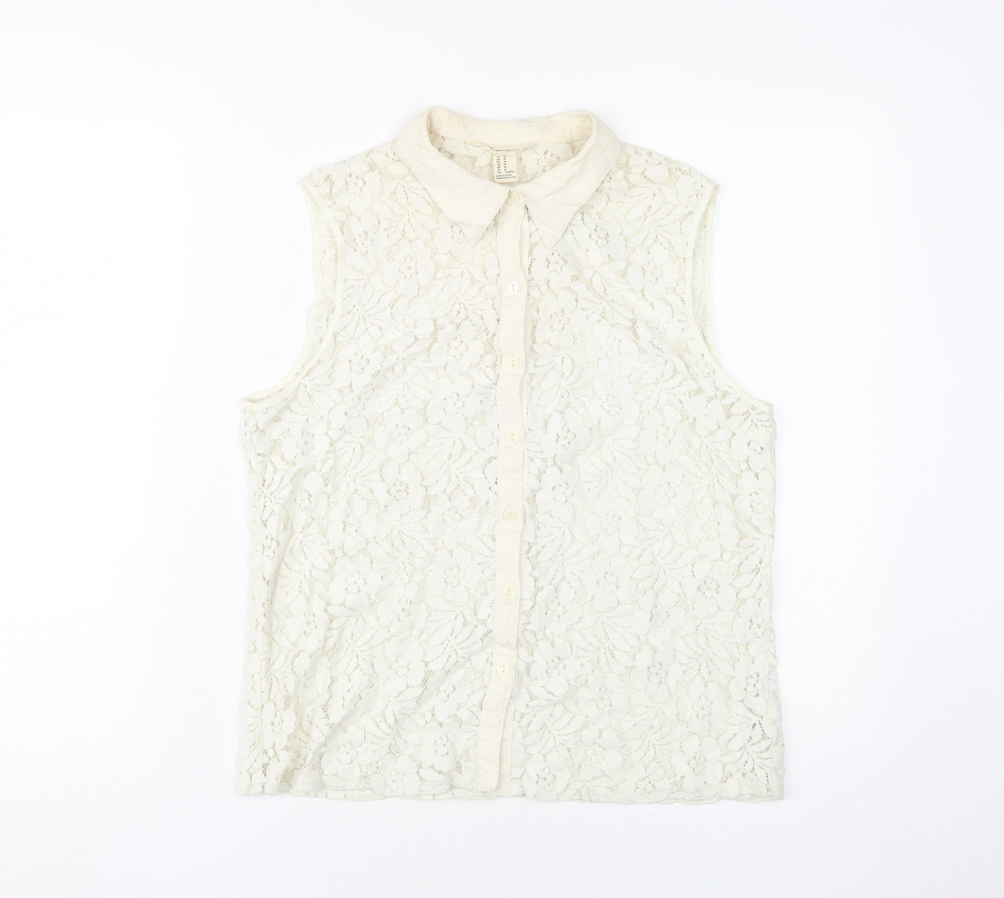 Forever 21 Women's Beige Lace Sleeveless Collared Blouse