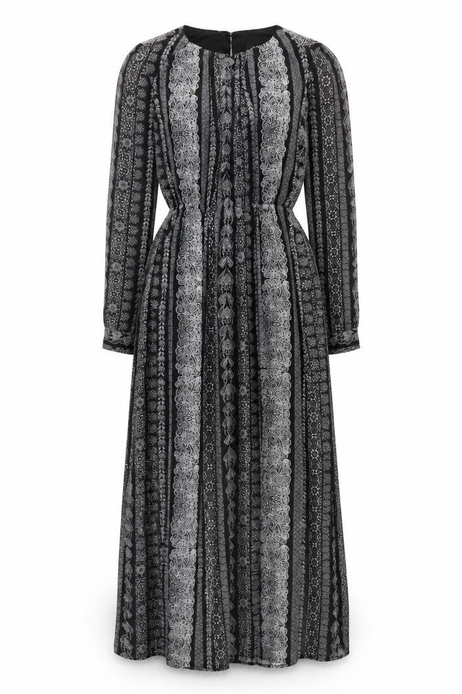 Monki Women's Black Geometric A-Line Midi Dress