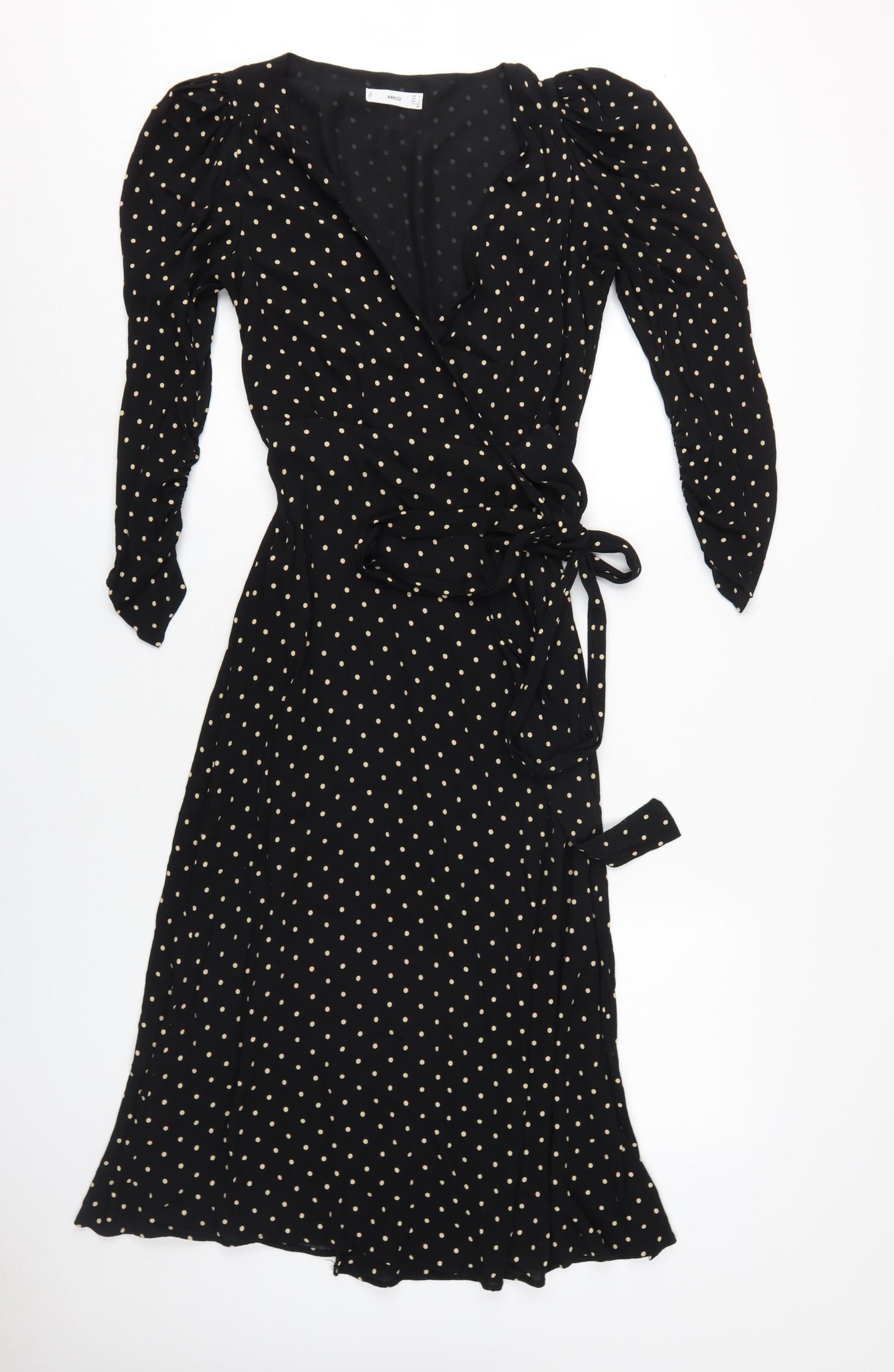 MNG Women's Black Polka Dot Wrap Dress Size 10