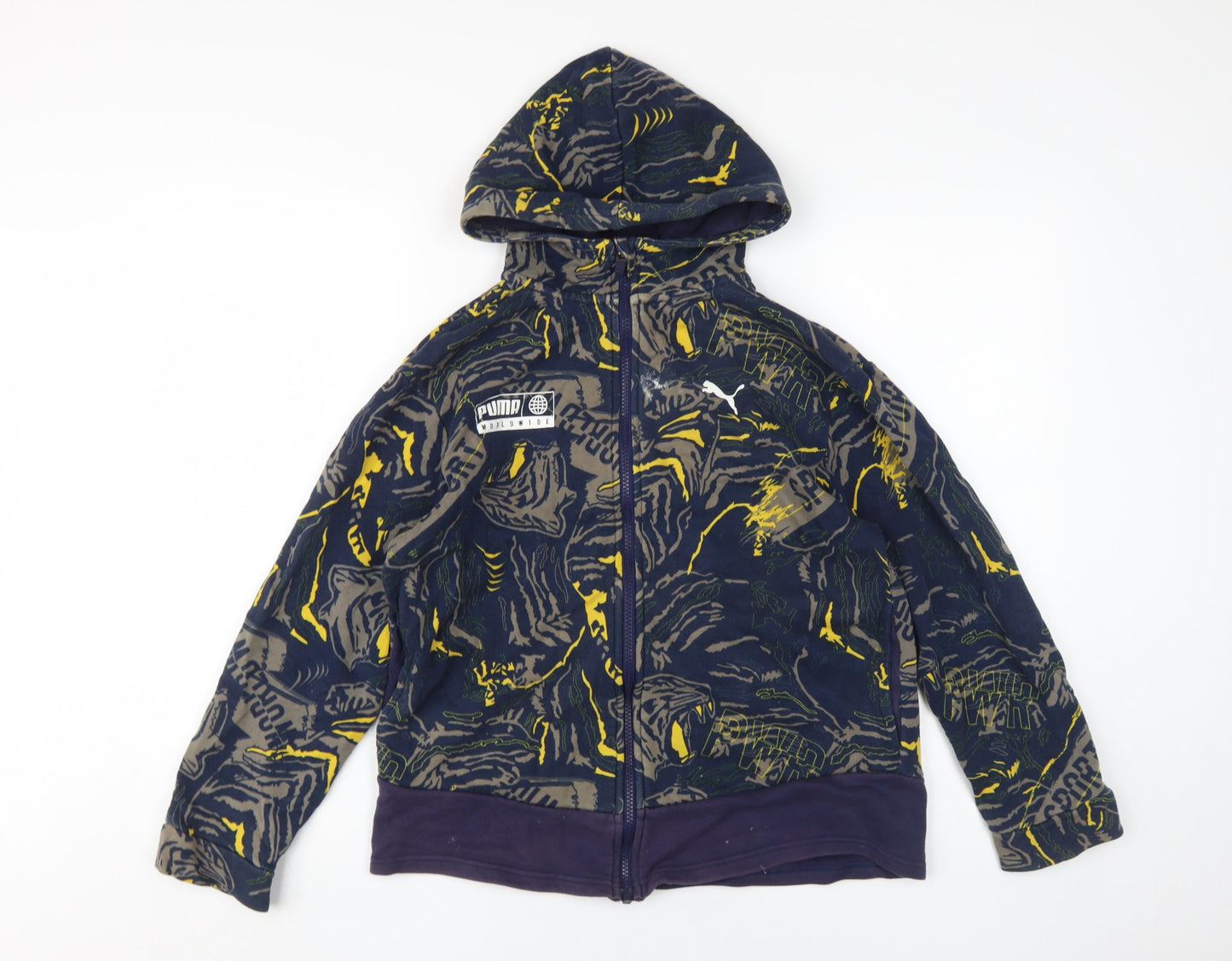 Puma Boys Graphic Print Full Zip Hoodie - Blue, Size 12