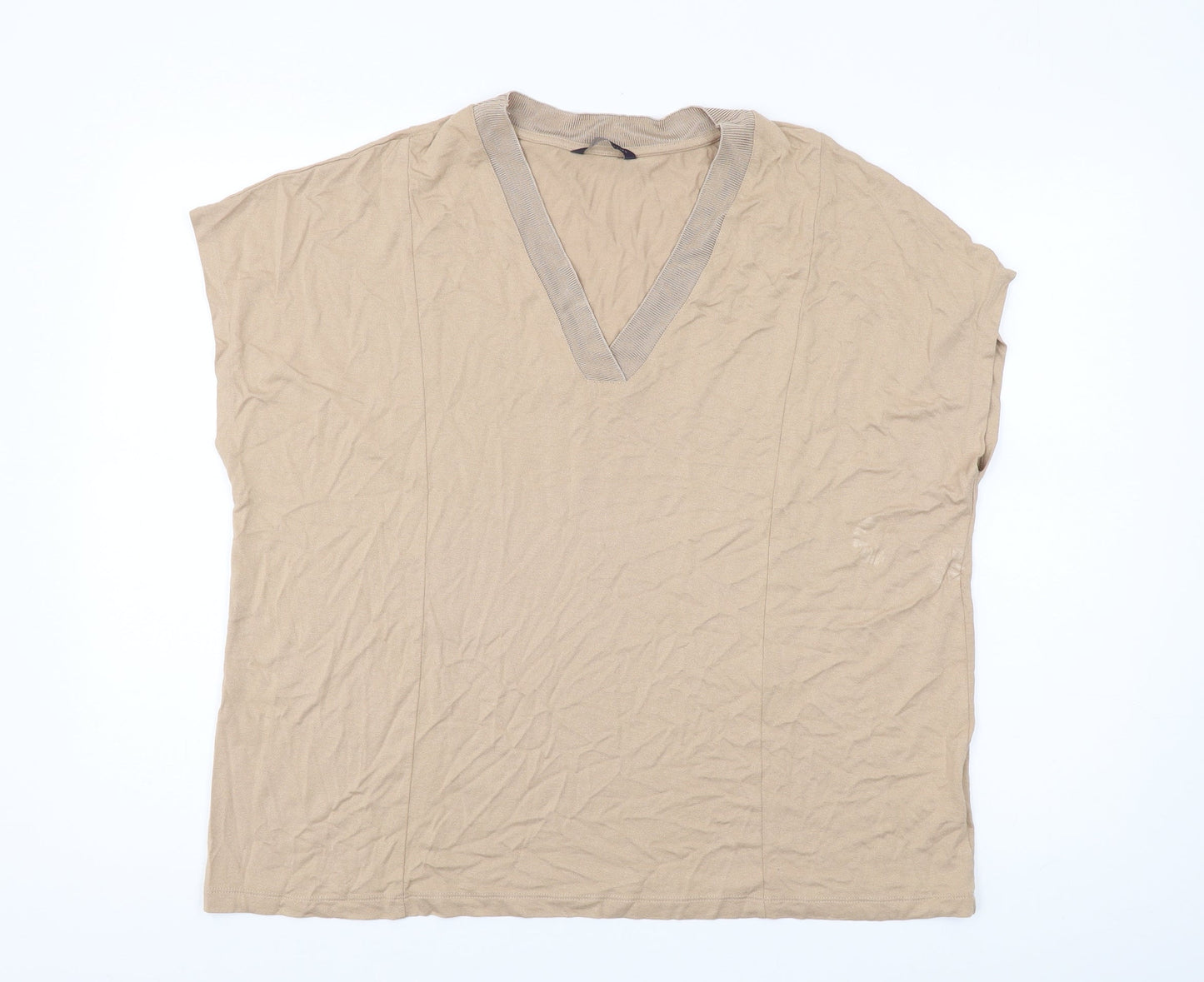 Marks and Spencer Women's Beige V-Neck Relaxed T-Shirt