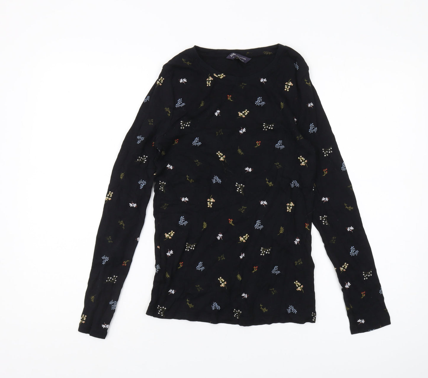 Marks and Spencer Black Embroidered Women's T-Shirt Size 10