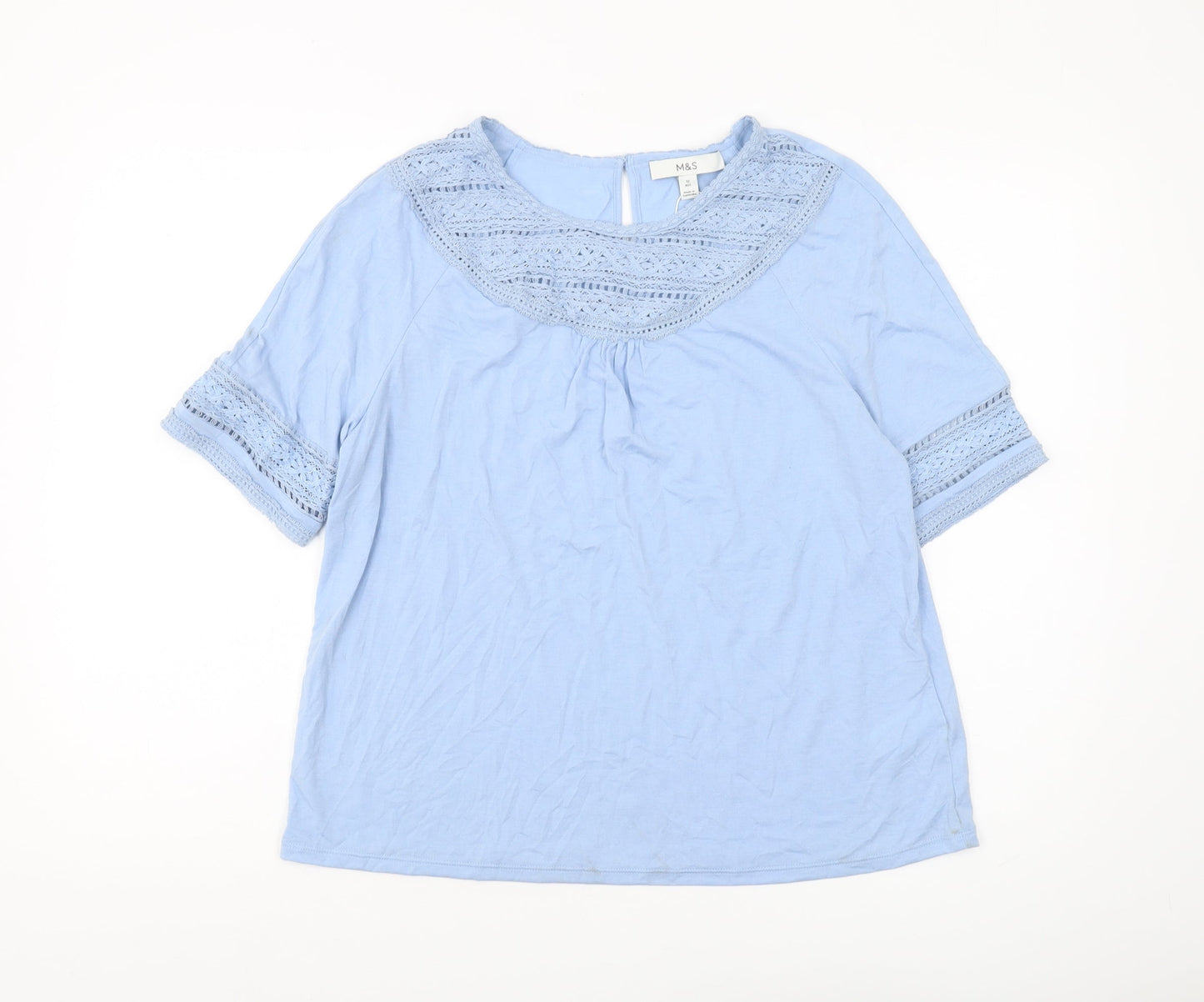 Marks and Spencer Women's Blue Blouse 12 with Crochet Accent