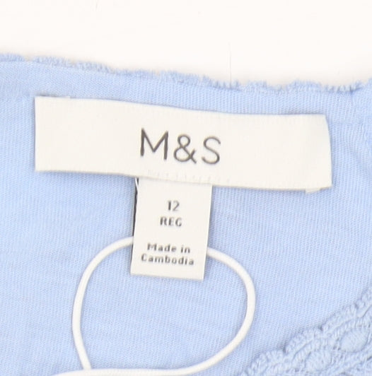 Marks and Spencer Women's Blue Blouse 12 with Crochet Accent