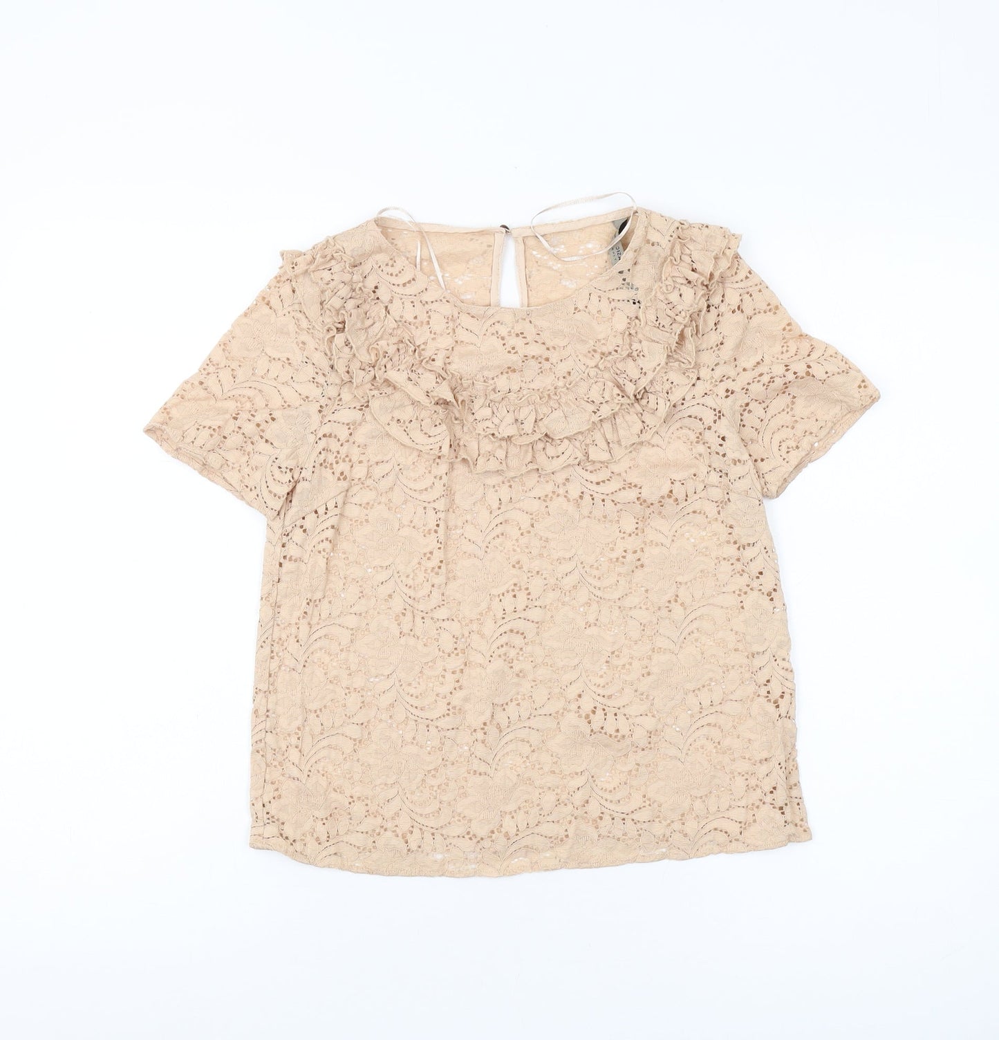 Zara Women's Beige Lace Blouse S, Ruffle Detail