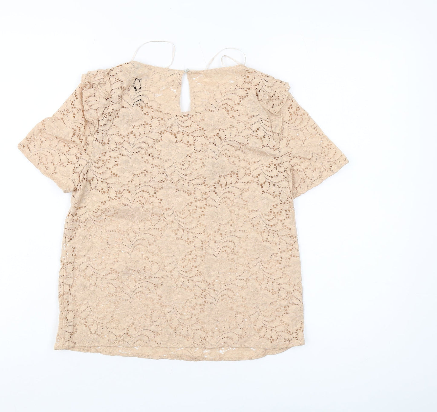 Zara Women's Beige Lace Blouse S, Ruffle Detail