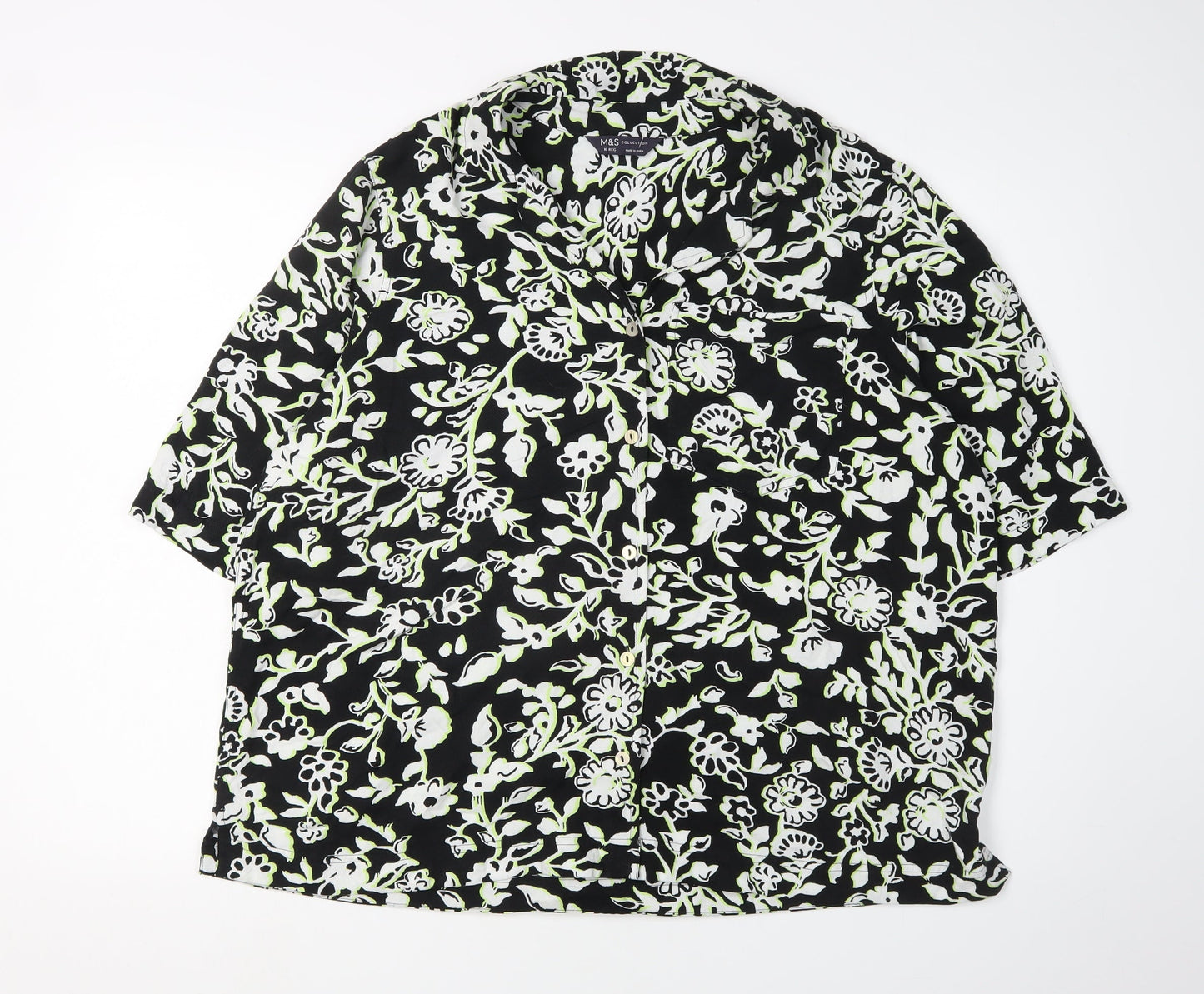 Marks and Spencer Women's Black Floral Button-Up Shirt