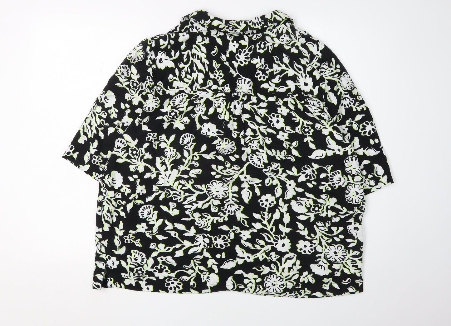 Marks and Spencer Women's Black Floral Button-Up Shirt
