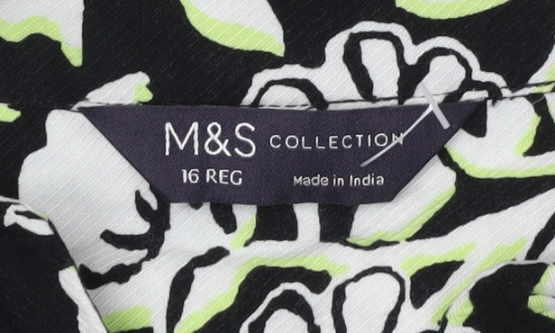 Marks and Spencer Women's Black Floral Button-Up Shirt