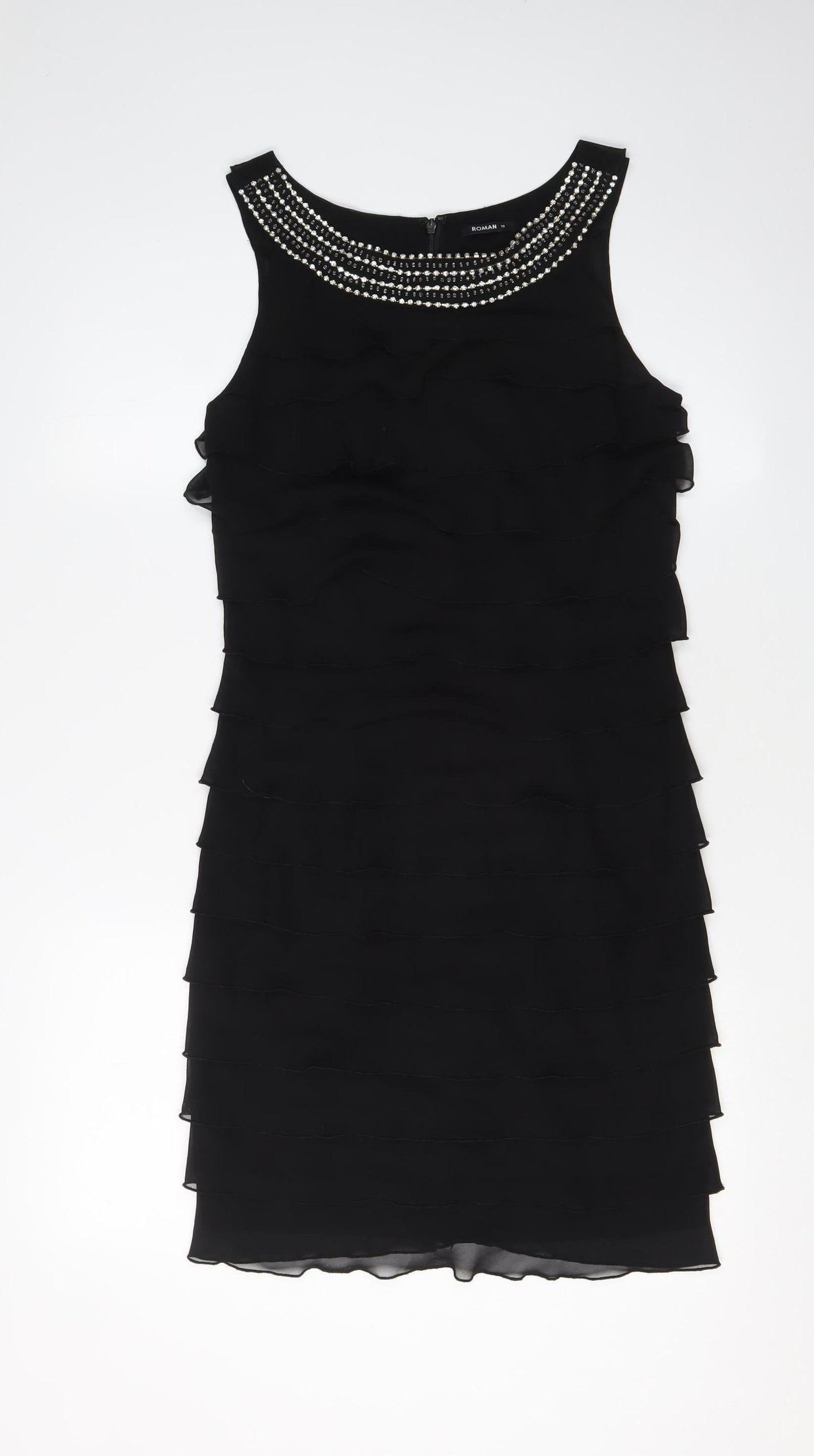 Roman Women's Black Beaded Sheath Dress Size 10