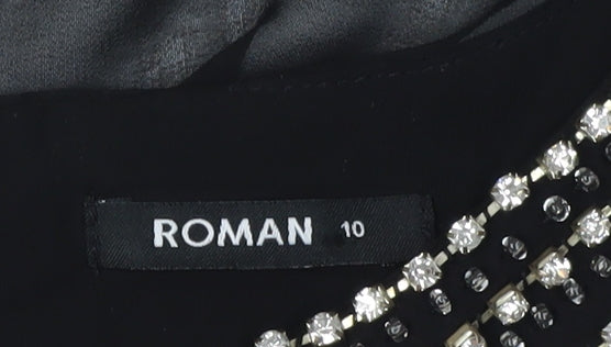 Roman Women's Black Beaded Sheath Dress Size 10