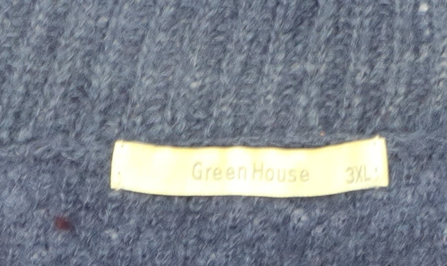 Green House Women's Blue Cardigan 3XL Open-Knit Collared