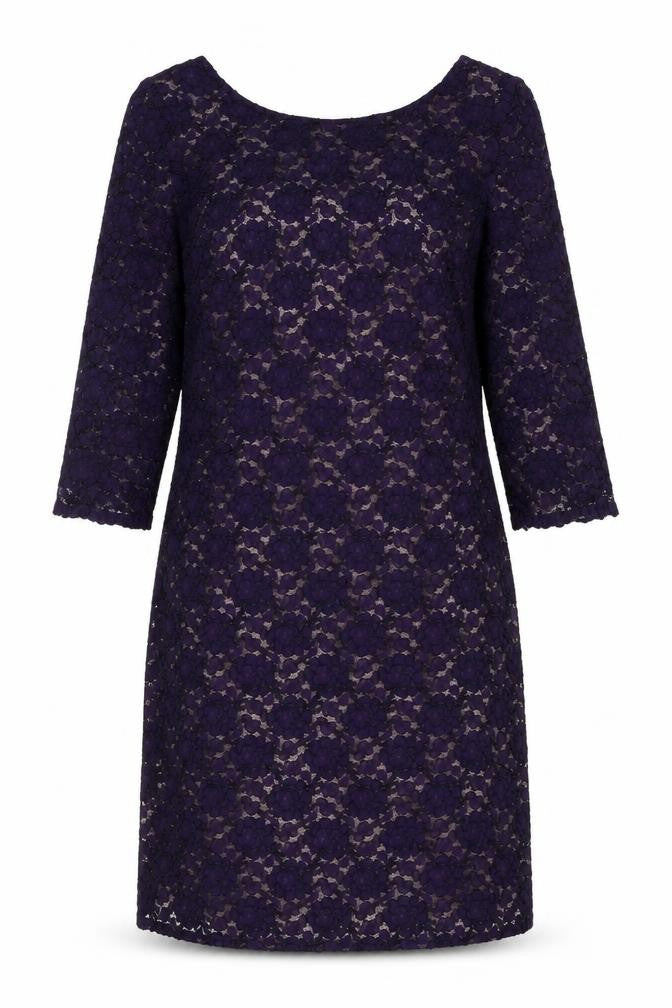 Front view of Kaliko Women's Purple Lace Sheath Dress, size 14