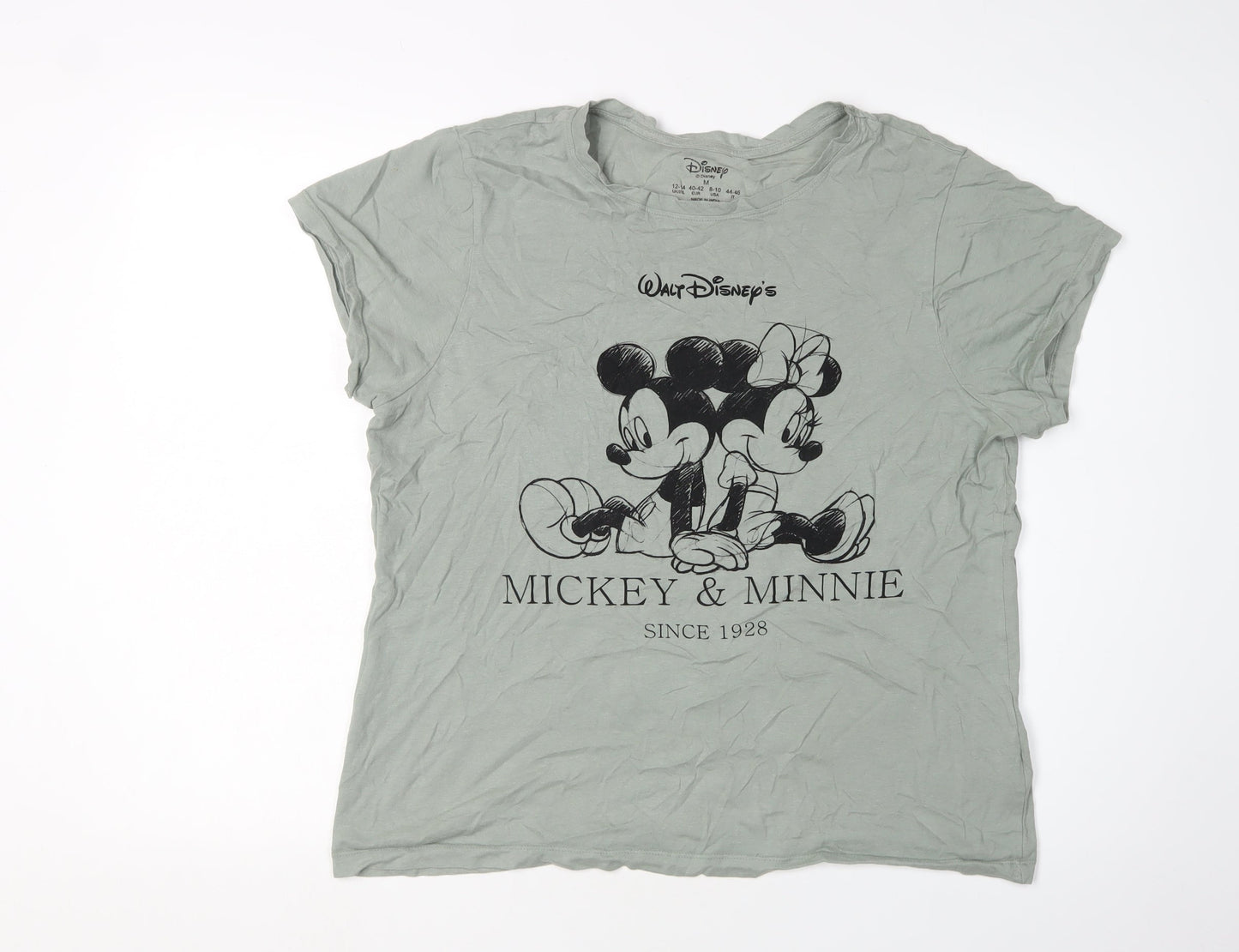 Disney Unisex Green Mickey & Minnie T-Shirt, M, Crew Neck