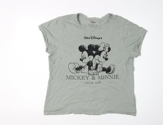 Disney Unisex Green Mickey & Minnie T-Shirt, M, Crew Neck