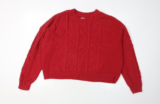 Hollister Women's Red Pullover Cable-Knit Jumper L