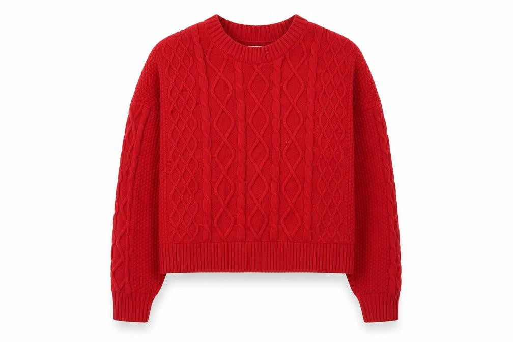 Womens UK L Regular Hollister Red Pullover Cable-Knit