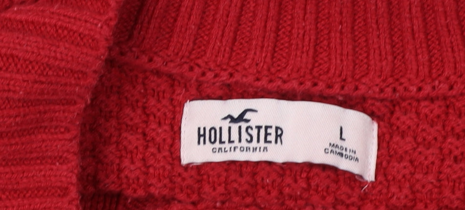 Hollister Women's Red Pullover Cable-Knit Jumper L