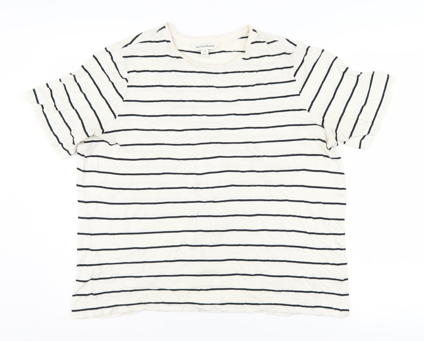 Marks and Spencer Women's White Striped T-Shirt Size 14