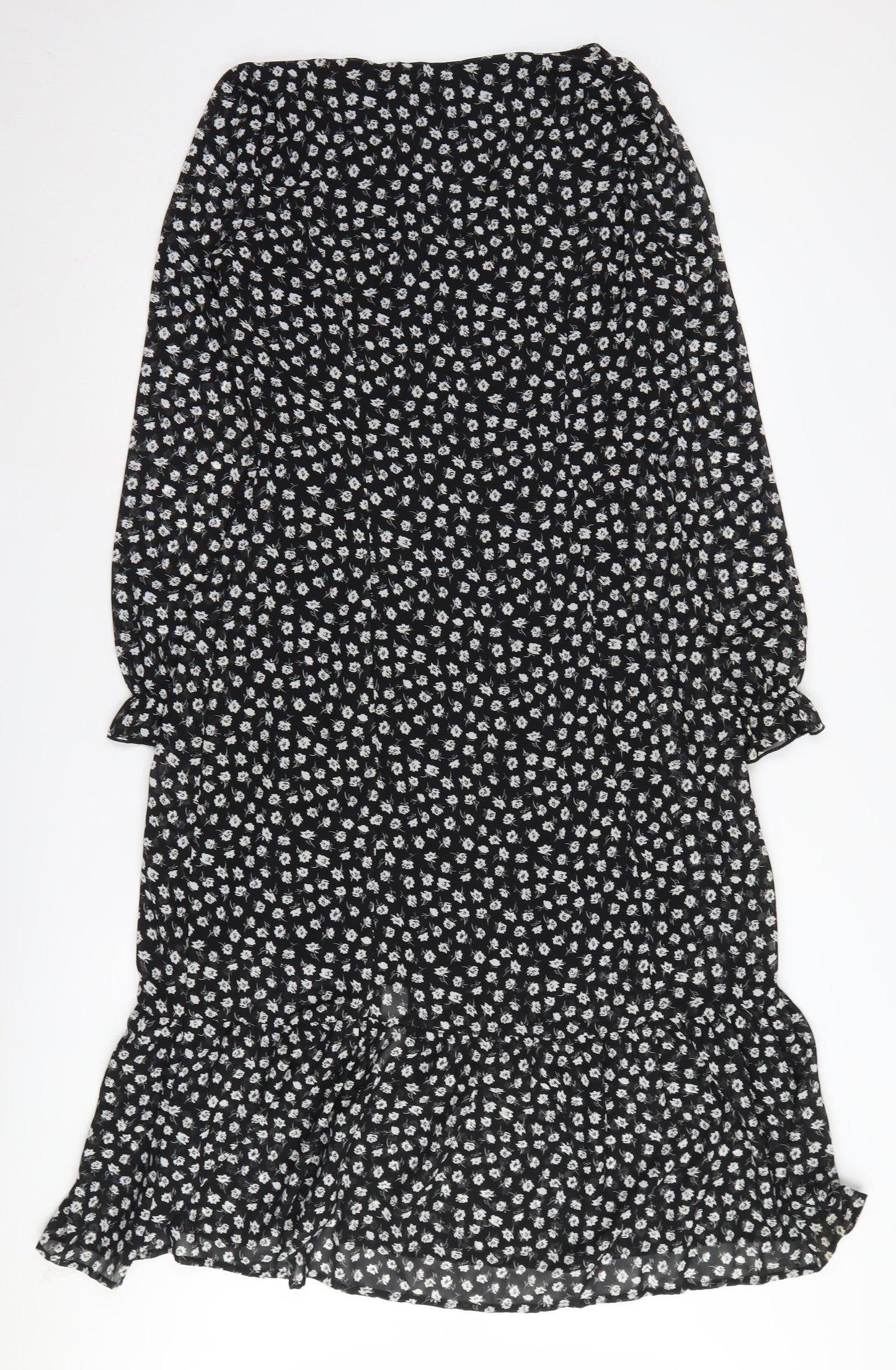 H&M Women's Black Floral Midi A-Line Dress Size 10