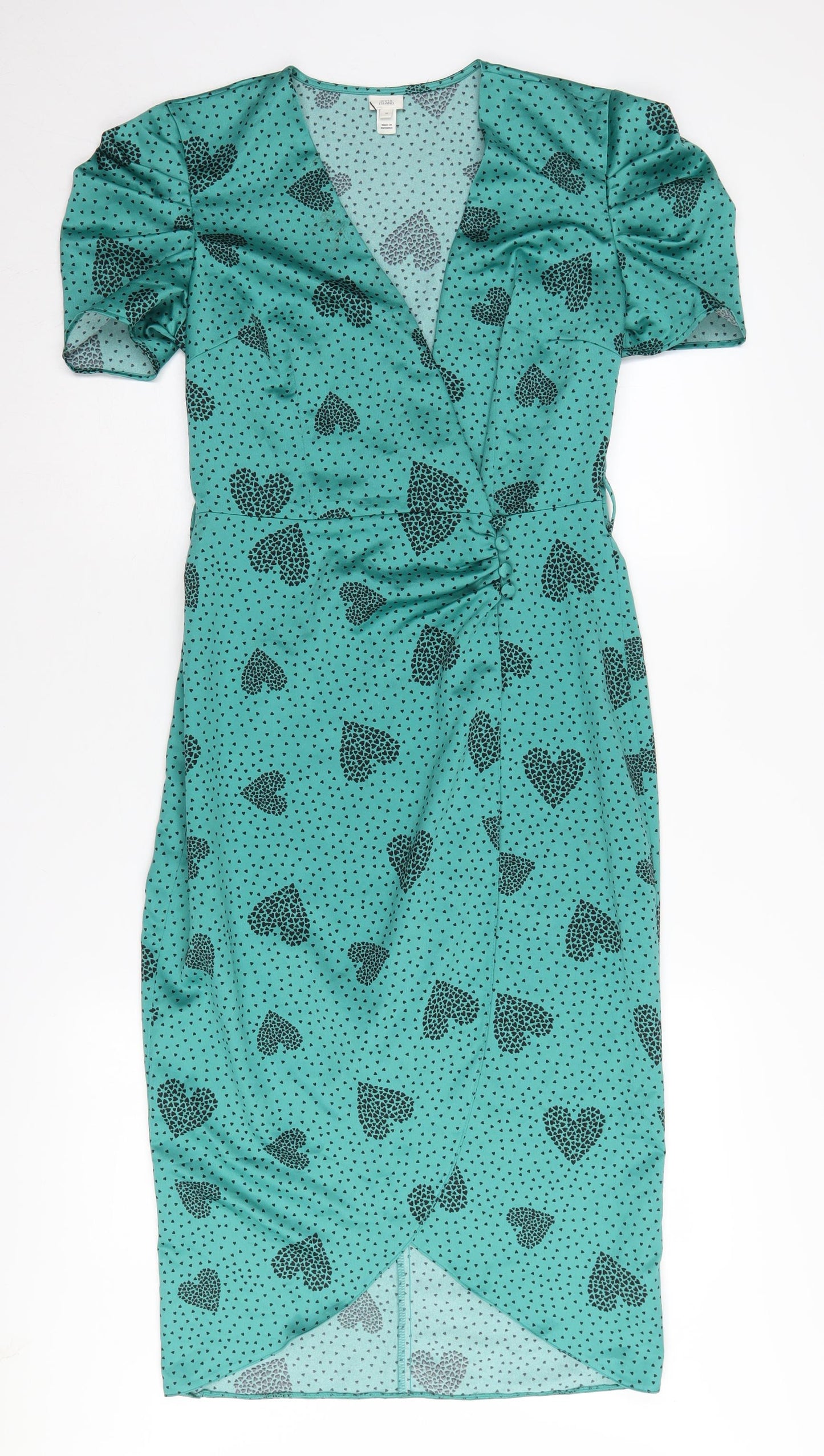 River Island Women's Green Midi Wrap Dress Size 8