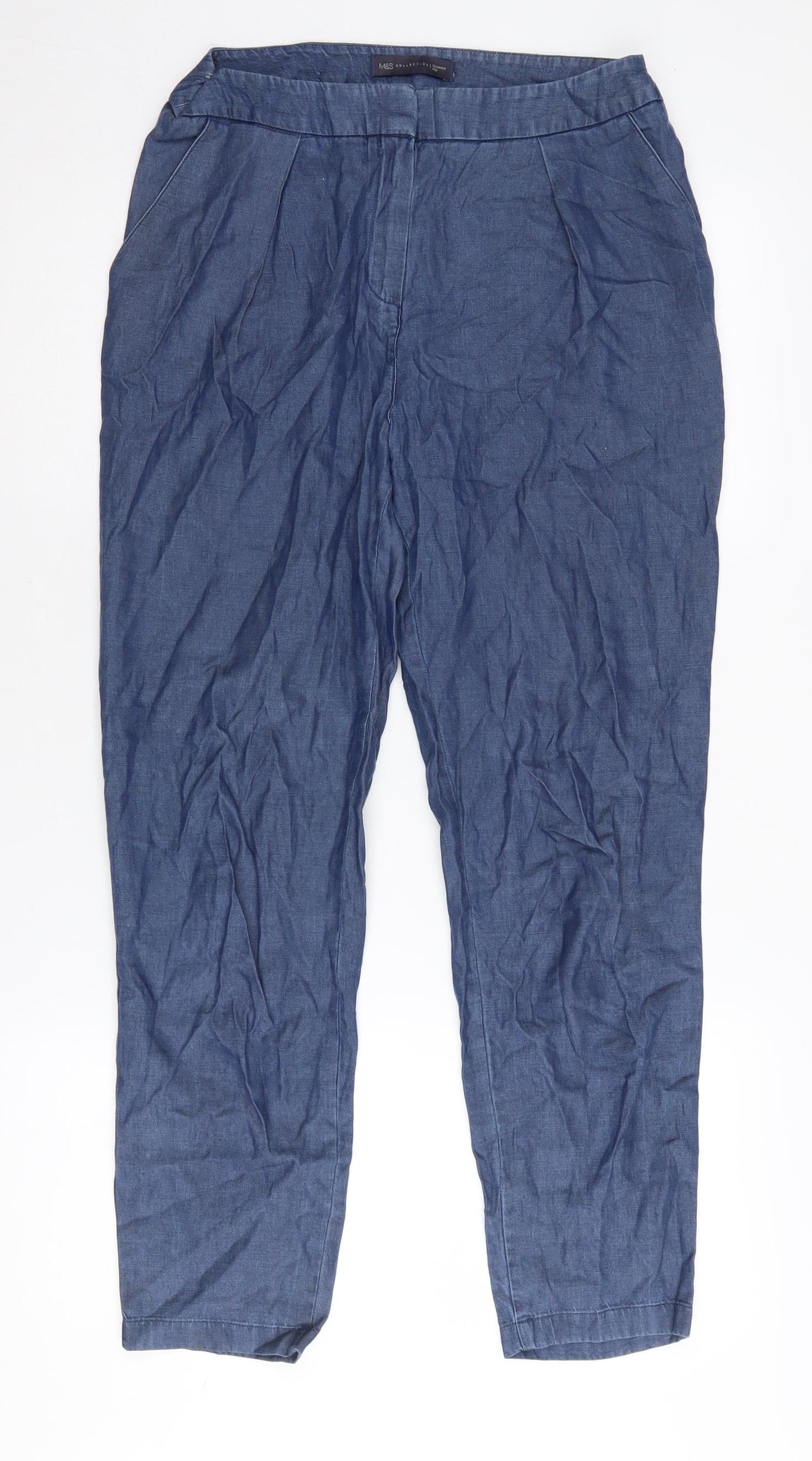Marks and Spencer Women's Blue Cropped Denim Trousers, Size 8
