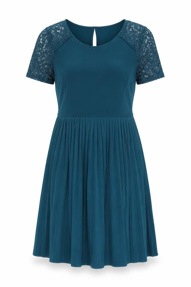 Front view of ASOS Women's Blue A-Line Lace Dress, size 8
