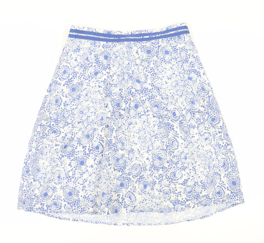 Marks and Spencer Women's Blue Floral A-Line Skirt, Size 12
