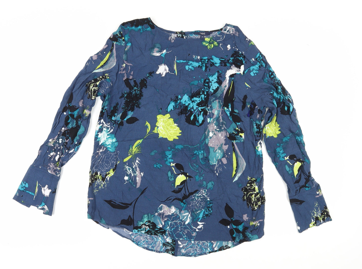 Next Women's Blue Floral Blouse UK 14 Boat Neck Long Sleeve