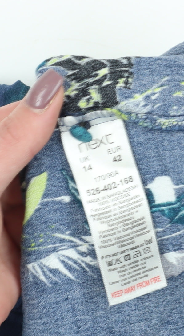 Next Women's Blue Floral Blouse UK 14 Boat Neck Long Sleeve