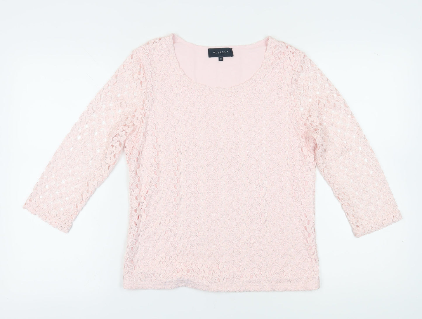 Viyella Women's Pink Lace Blouse M 3/4 Sleeve Spring