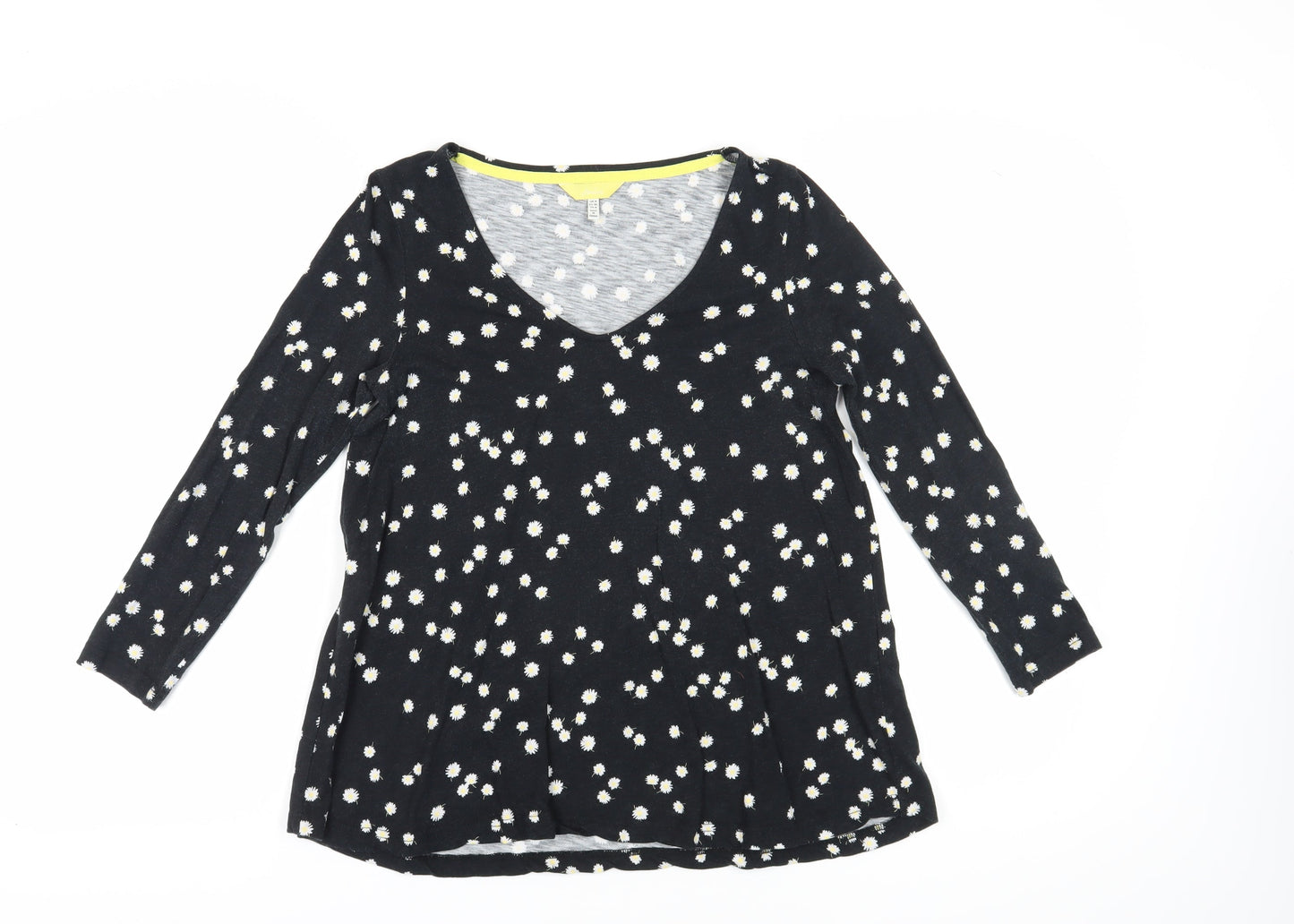 Joules Women's Black Floral T-Shirt, Size 8, V-Neck