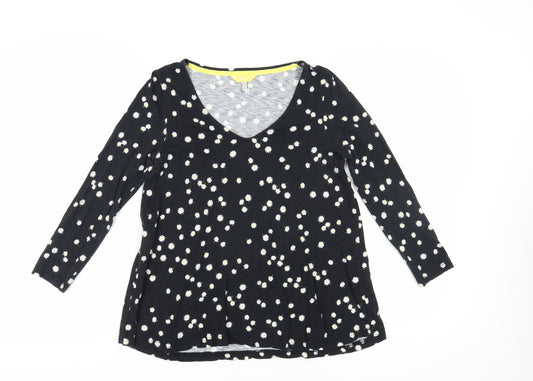 Joules Women's Black Floral T-Shirt, Size 8, V-Neck
