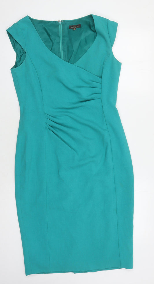 Alexon Women's Green V-Neck Sheath Dress Size 10