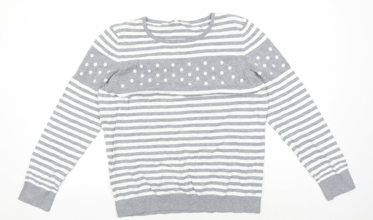 CC Women's Grey Striped Pullover Jumper, L - Casual