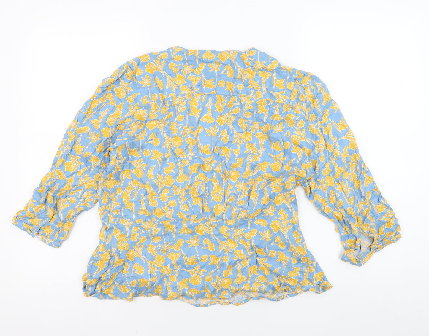 Van Heusen Womens Blue Floral Wrap Blouse Size S