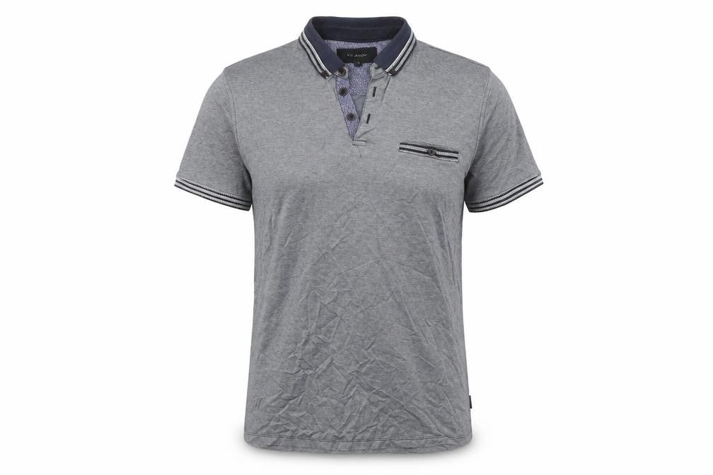 Front view of A.M. London Men's Grey XL Polo Shirt - Casual Cotton Blend