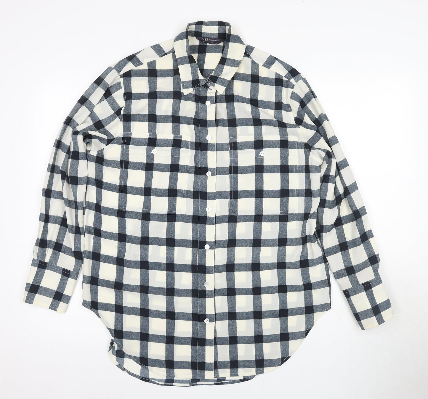 Marks and Spencer Women's Blue Check Button-Up Shirt Size 8