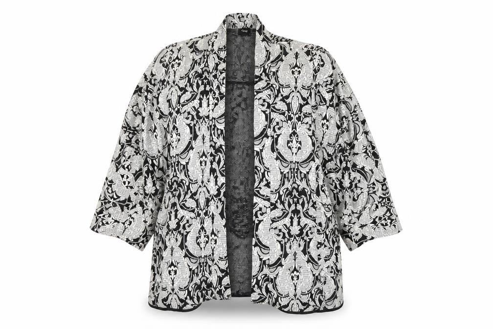 Front view of ASOS Women's Black White Floral Kimono, size 12