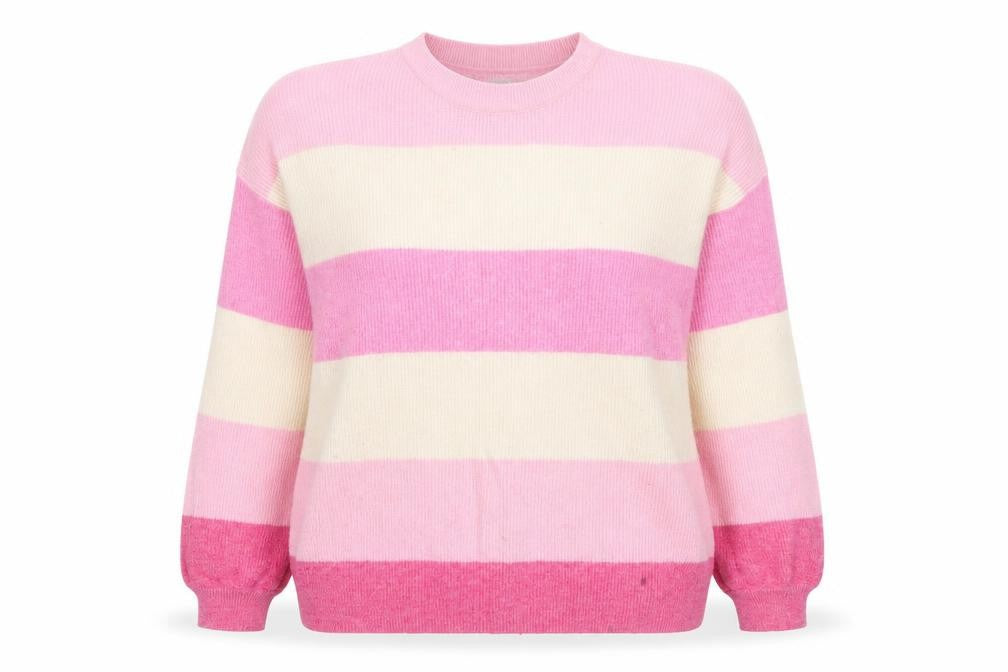 Front view of Only Women's Pink Striped Knit jumper, size M