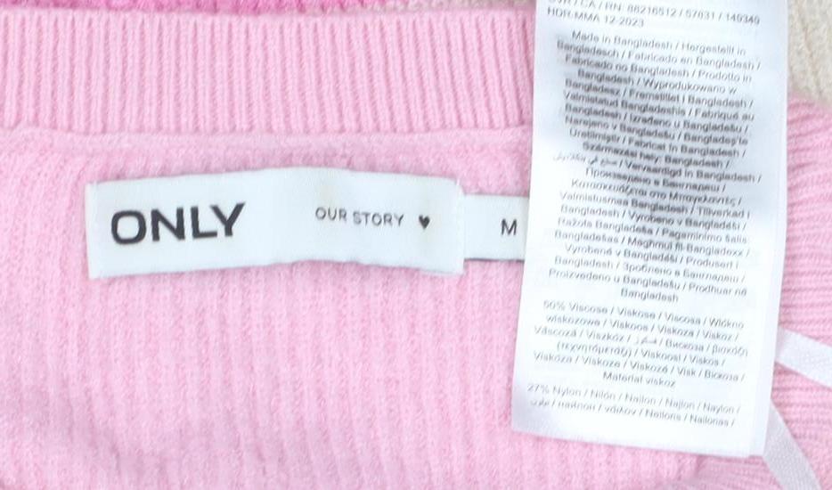 ONLY Women's Pink Striped Knit Pullover Jumper, Size M