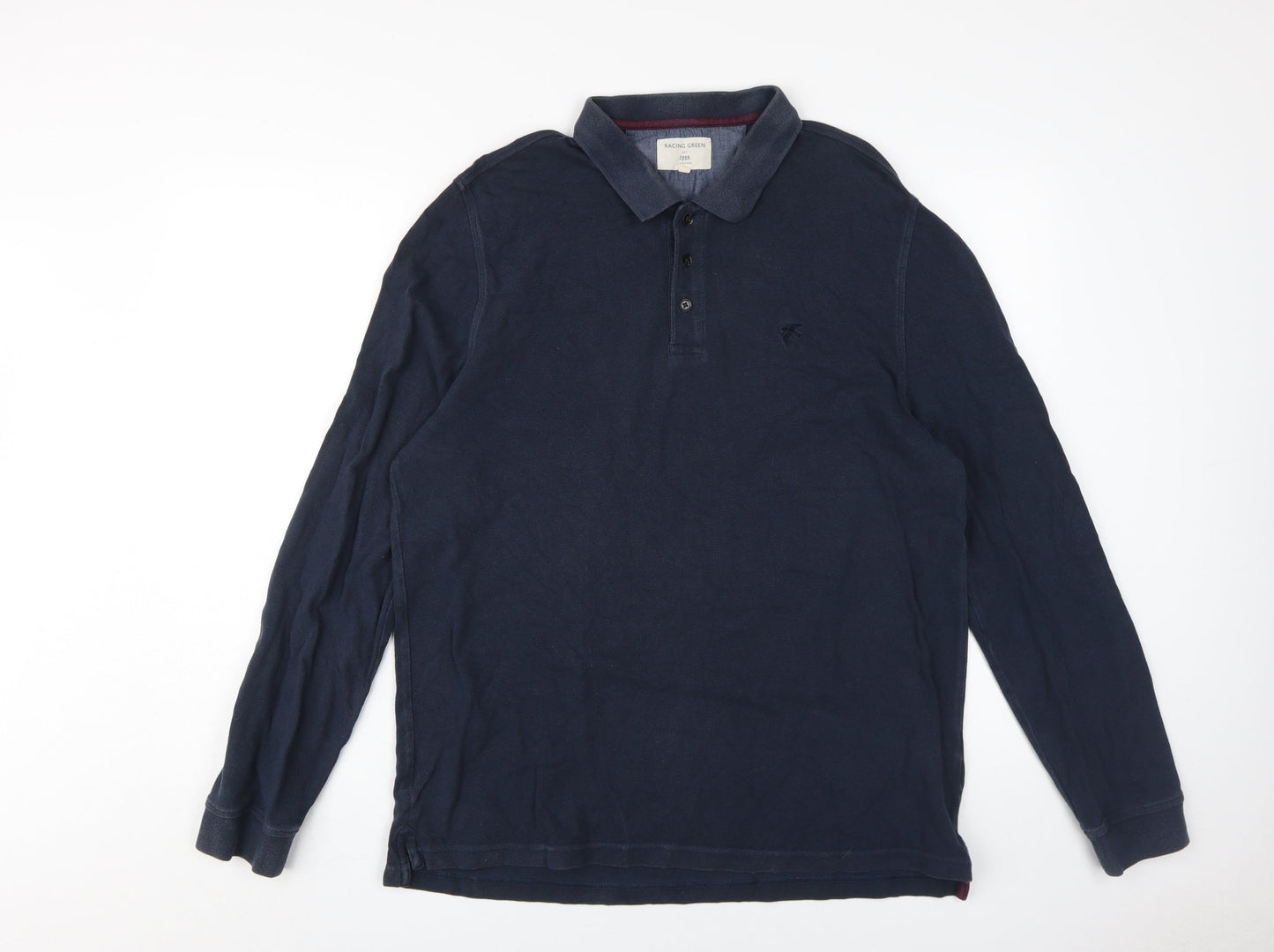 Racing Green Men's Blue Long Sleeve Polo Shirt L