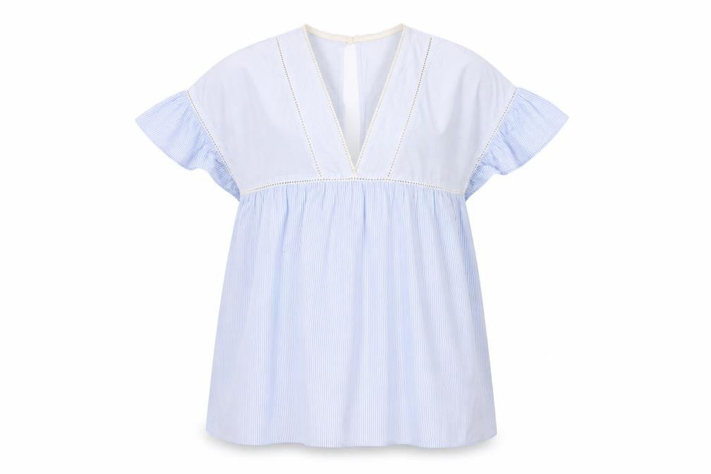Zara Women's Blue Striped V-Neck Flutter Sleeve Dress M