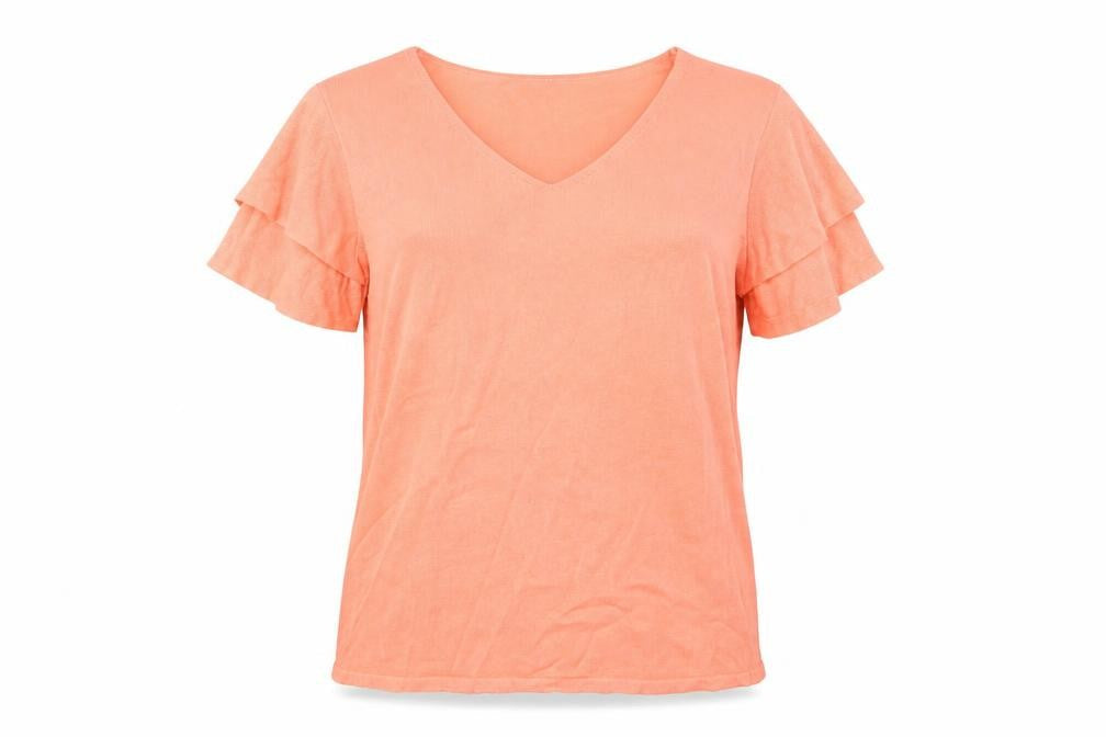 Marks and Spencer Women's Orange V-Neck Flared T-Shirt - Size 10