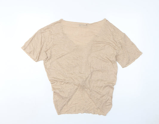 Pull&Bear Women's Beige Linen V-Neck T-Shirt L