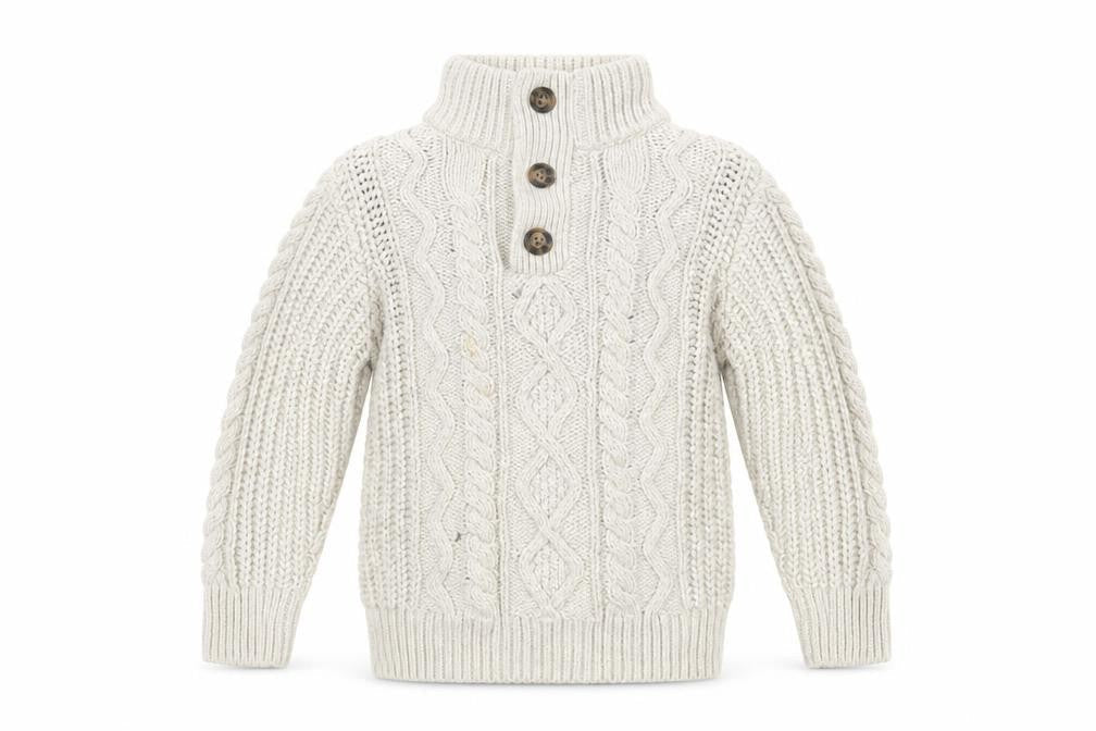Gap Boys Beige Cable Knit High Neck Henley Jumper 3 Years