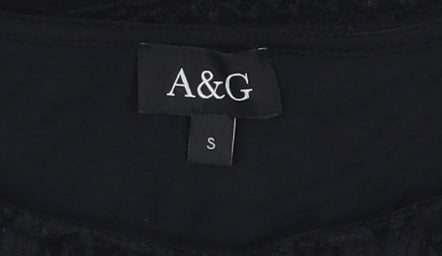 A&G Women's Black Lace Blouse S Classic Bell Sleeve